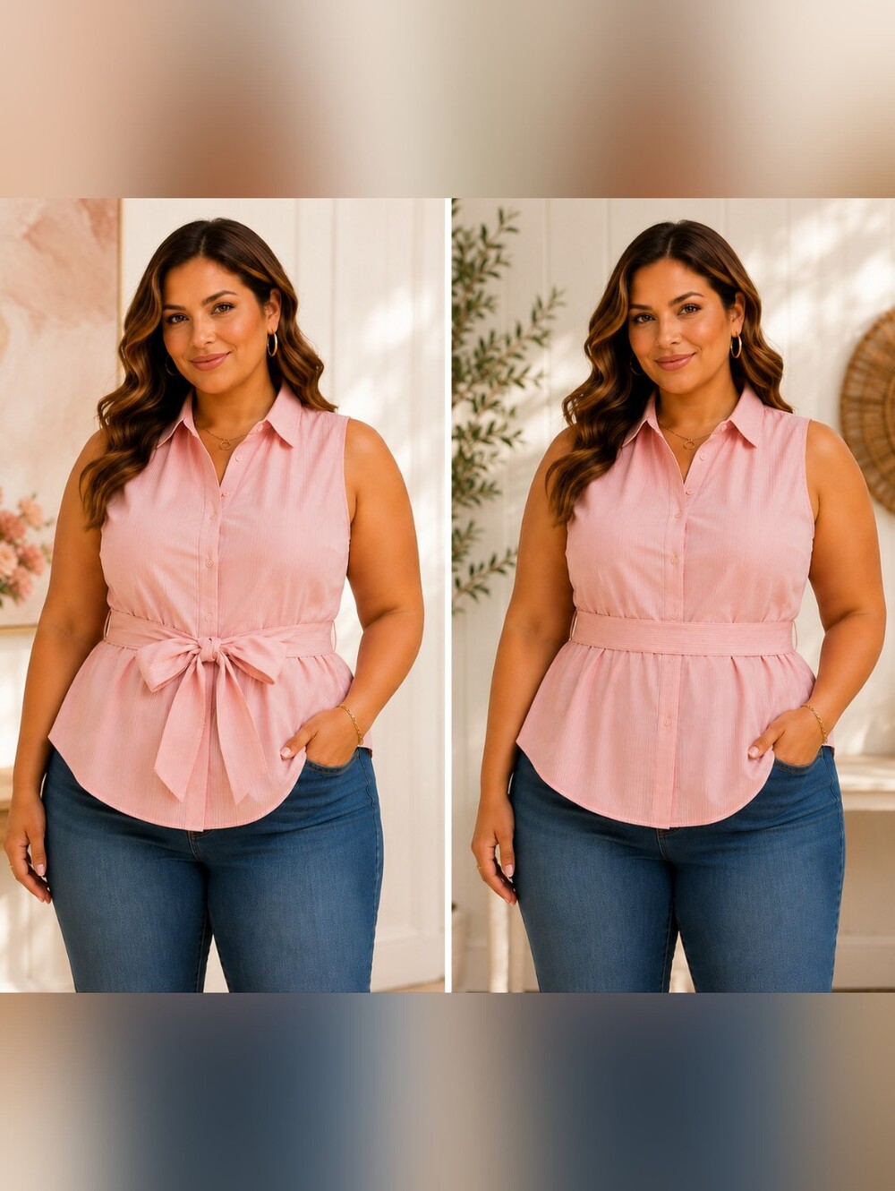 NWT! Lane Bryant Pink Pinstripe Sleeveless Button-Up Top Waist Tie Plus Size 24